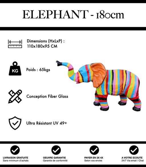 Sculpture Eléphant Resine XXL 180cm Statue - Multicolore - MUZZANO