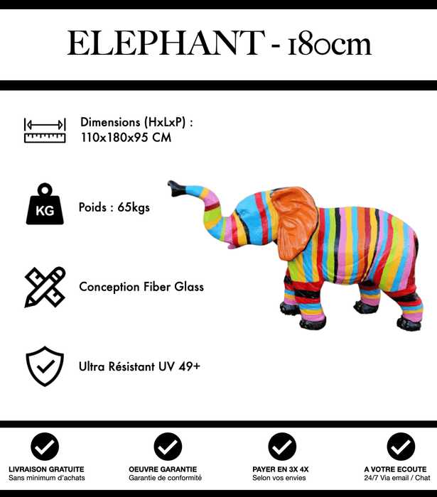 Sculpture Eléphant Resine XXL 180cm Statue - Multicolore - MUZZANO