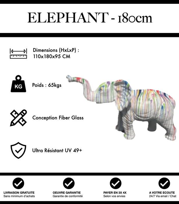 Sculpture Eléphant Resine XXL 180cm Statue - White Trash - MUZZANO