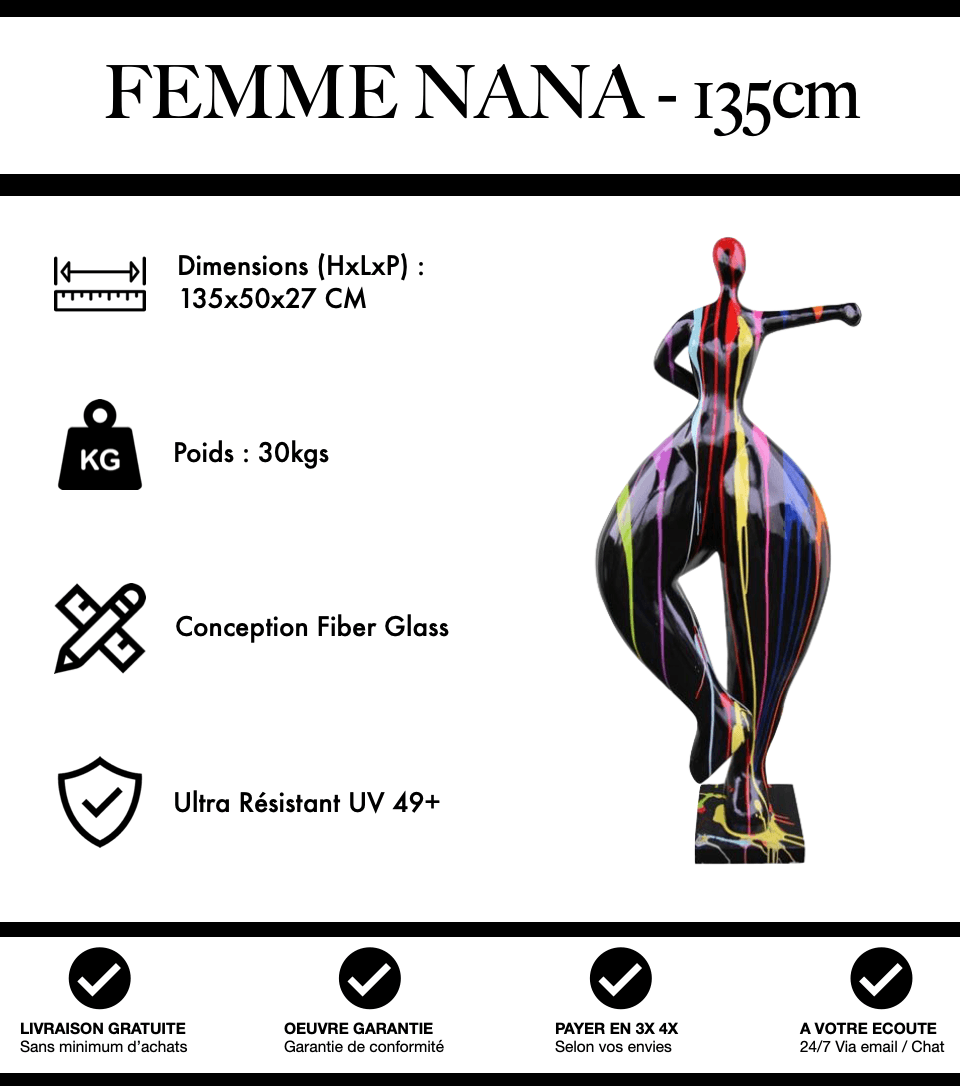 Sculpture Femme Nana Resine 135cm Statue - Black Trash - MUZZANO