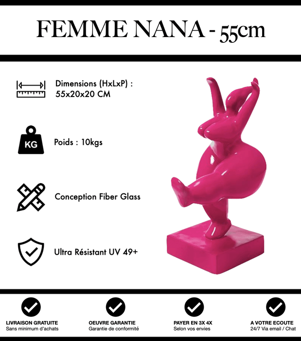 Sculpture Femme Nana Resine 55cm Statue - Rose - MUZZANO