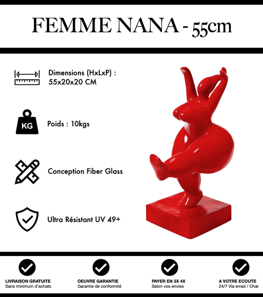 Sculpture Femme Nana Resine 55cm Statue - Rouge - MUZZANO