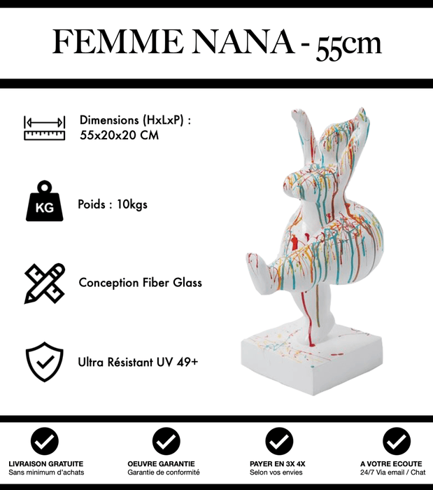 Sculpture Femme Nana Resine 55cm Statue - White Graffiti - MUZZANO