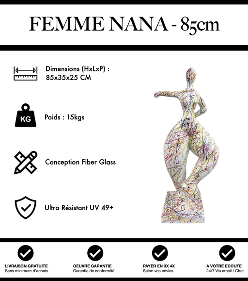 Sculpture Femme Nana Resine 85cm Statue - White Graffiti - MUZZANO