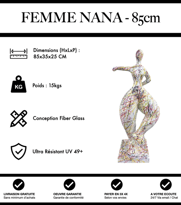 Sculpture Femme Nana Resine 85cm Statue - White Graffiti - MUZZANO