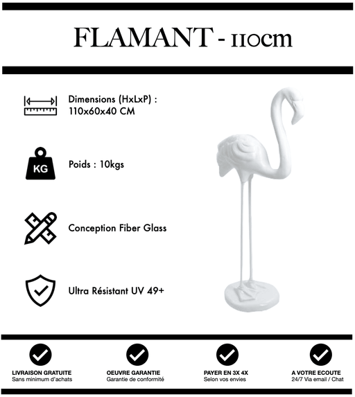 Sculpture Flamant Rose Resine 110cm Statue - BLANC - MUZZANO