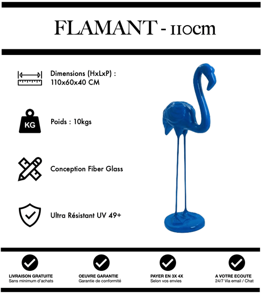 Sculpture Flamant Rose Resine 110cm Statue - BLEU - MUZZANO
