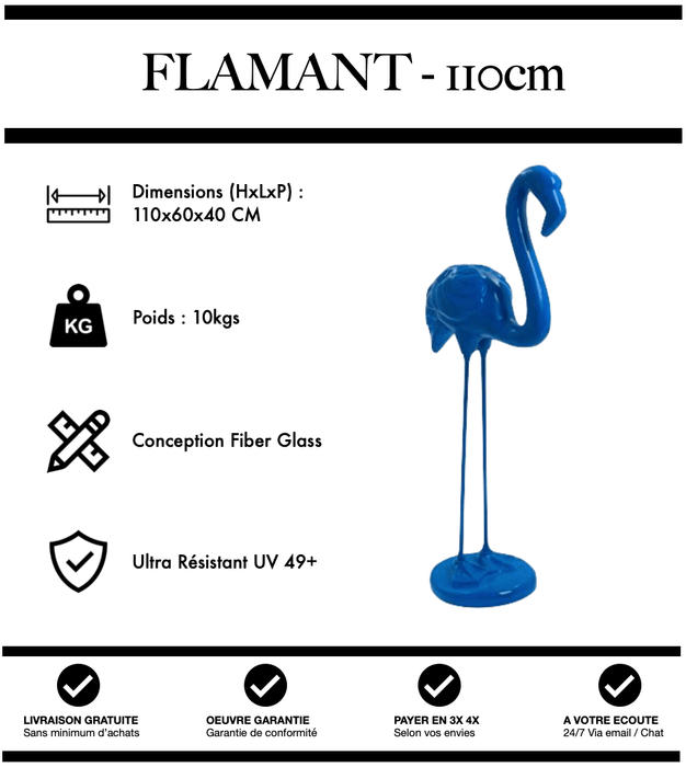 Sculpture Flamant Rose Resine 110cm Statue - BLEU - MUZZANO