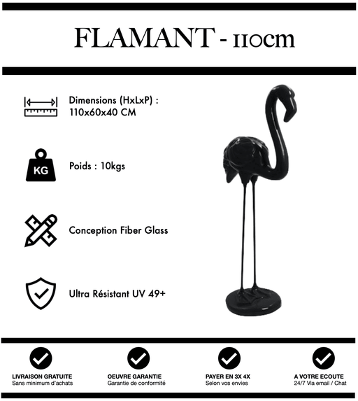 Sculpture Flamant Rose Resine 110cm Statue - NOIR - MUZZANO