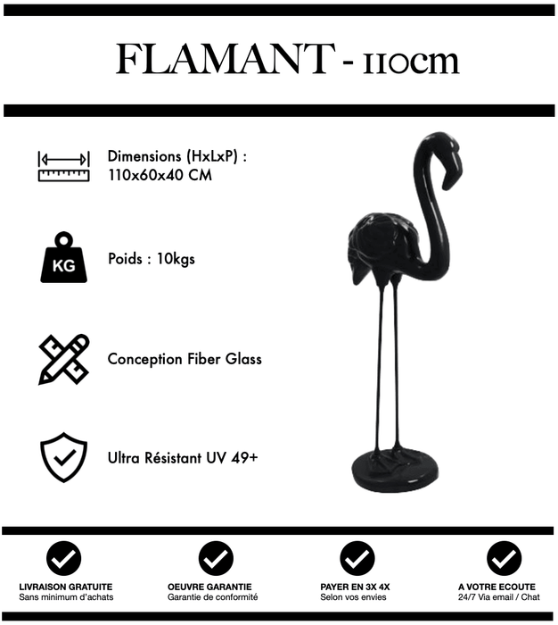 Sculpture Flamant Rose Resine 110cm Statue - NOIR - MUZZANO