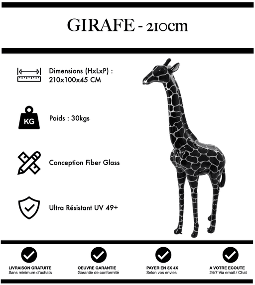 Sculpture Girafe Resine 210cm Statue - Sliver and Black - MUZZANO