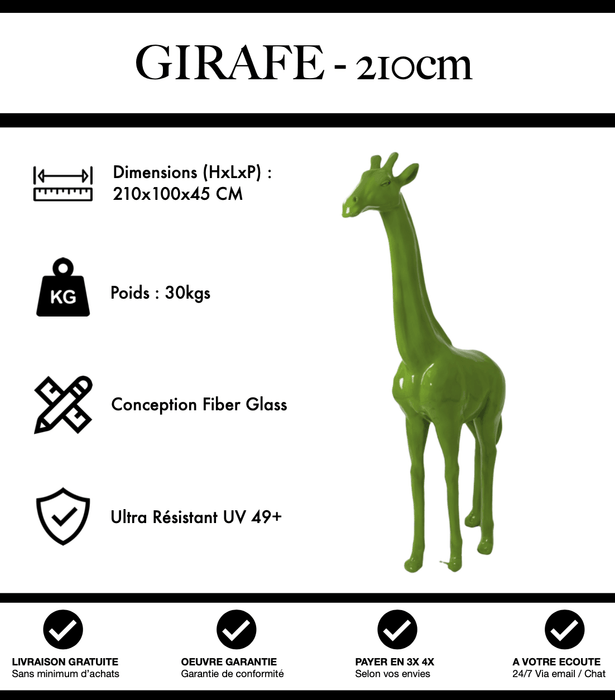 Sculpture Girafe Resine 210cm Statue - Vert Clair - MUZZANO