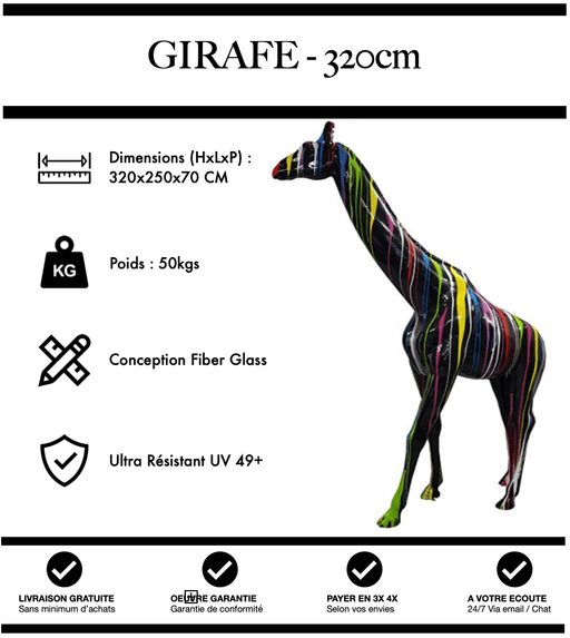 Sculpture Girafe Resine XXXL 320cm Statue - Black Trash - MUZZANO