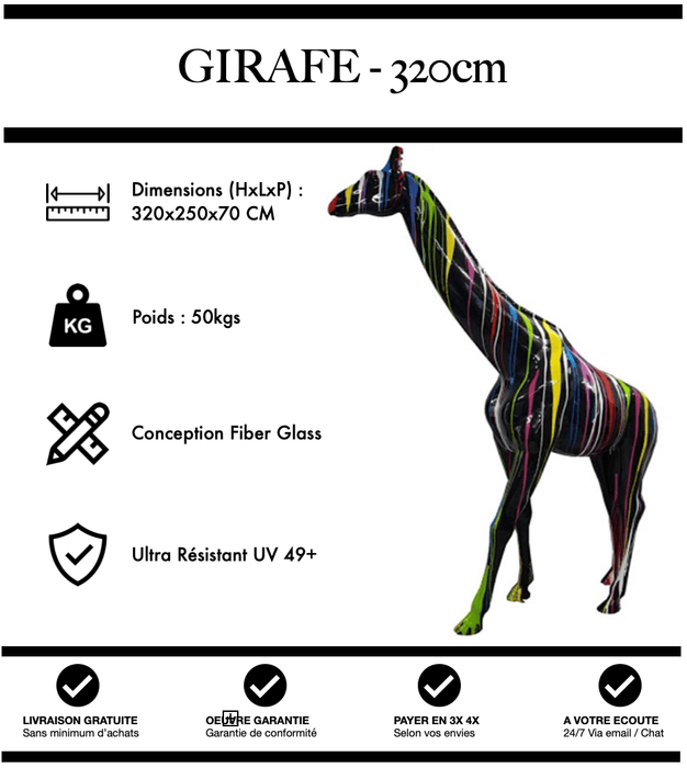 Sculpture Girafe Resine XXXL 320cm Statue - Black Trash - MUZZANO