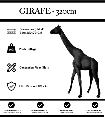 Sculpture Girafe Resine XXXL 320cm Statue - Noir - MUZZANO