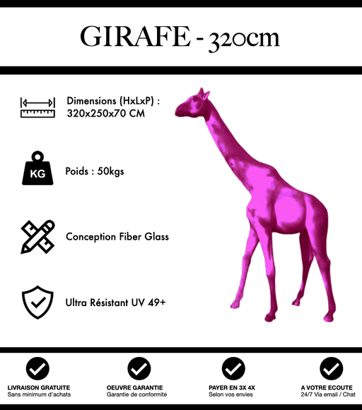 Sculpture Girafe Resine XXXL 320cm Statue - Rose - MUZZANO