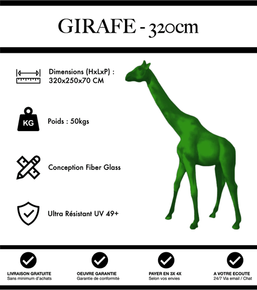 Sculpture Girafe Resine XXXL 320cm Statue - Vert - MUZZANO