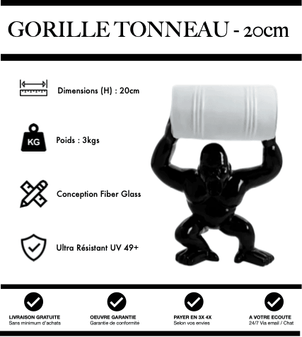 Sculpture Gorille Avec Tonneau Resine 20cm Statue - BLACK TONNEAU WHITE - MUZZANO