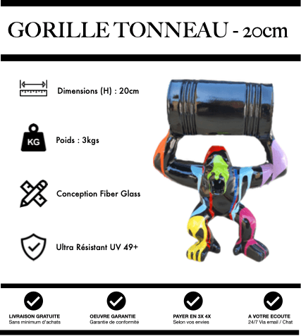 Sculpture Gorille Avec Tonneau Resine 20cm Statue - Black TRASH - MUZZANO