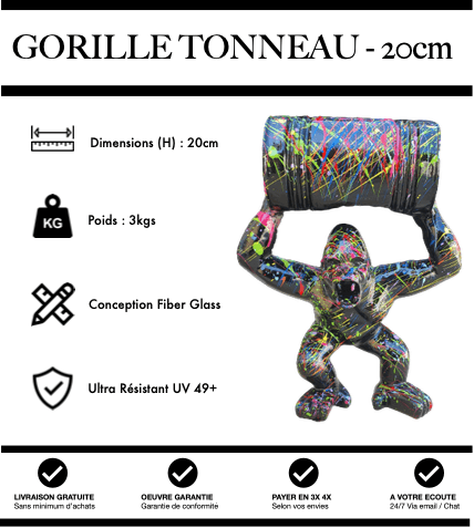 Sculpture Gorille Avec Tonneau Resine 20cm Statue - Grafitti Black - MUZZANO