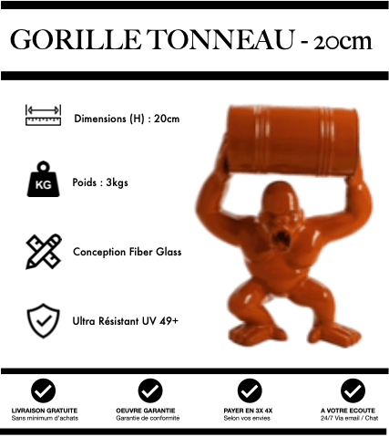 Sculpture Gorille Avec Tonneau Resine 20cm Statue - Orange - MUZZANO