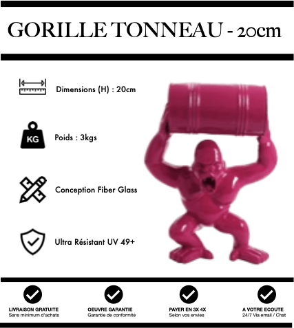 Sculpture Gorille Avec Tonneau Resine 20cm Statue - Rose - MUZZANO