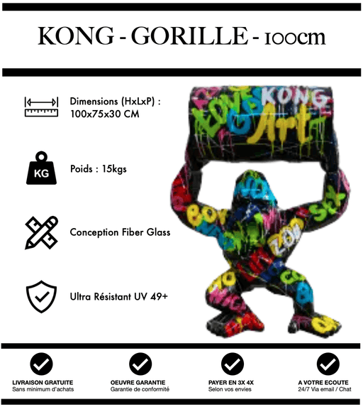 Sculpture Gorille Resine 100cm Debout avec Tonneau Statue - Tag - MUZZANO