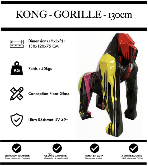 Sculpture Gorille Resine 130cm Origami Statue - Black Trash - MUZZANO