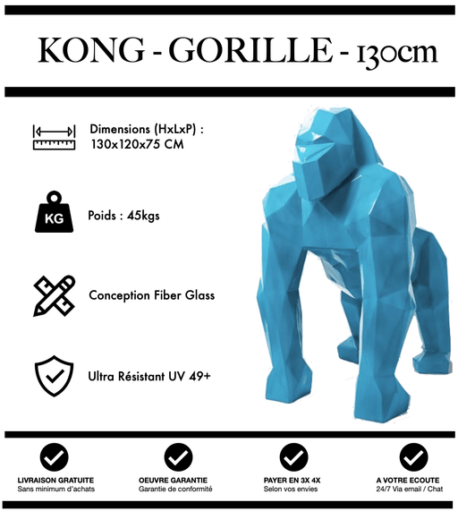 Sculpture Gorille Resine 130cm Origami Statue - BLEU - MUZZANO
