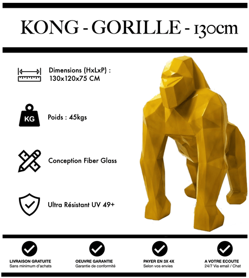 Sculpture Gorille Resine 130cm Origami Statue - JAUNE - MUZZANO