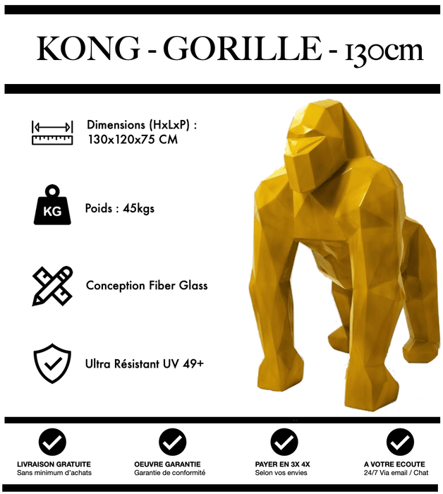 Sculpture Gorille Resine 130cm Origami Statue - JAUNE - MUZZANO