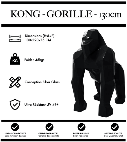 Sculpture Gorille Resine 130cm Origami Statue - NOIR - MUZZANO