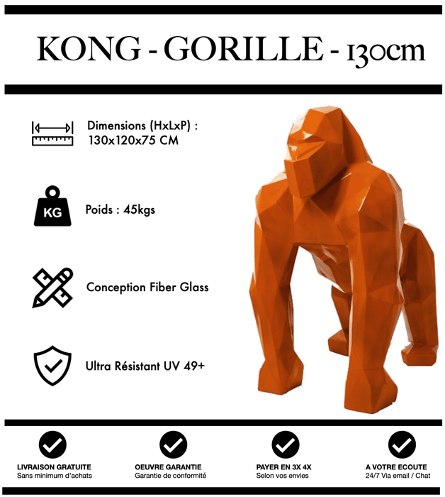 Sculpture Gorille Resine 130cm Origami Statue - ORANGE - MUZZANO