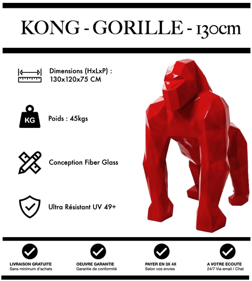 Sculpture Gorille Resine 130cm Origami Statue - ROUGE - MUZZANO