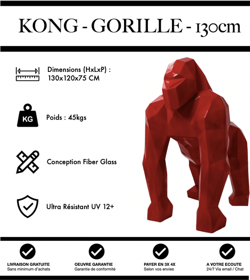 Sculpture Gorille Resine 130cm Origami Statue - ROUGE - MUZZANO