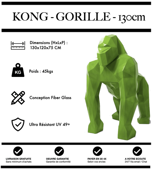 Sculpture Gorille Resine 130cm Origami Statue - VERT - MUZZANO