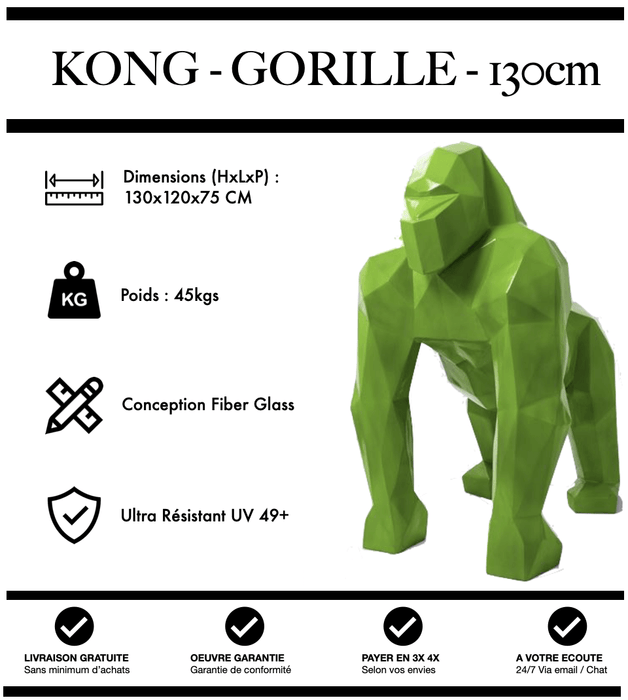 Sculpture Gorille Resine 130cm Origami Statue - VERT - MUZZANO