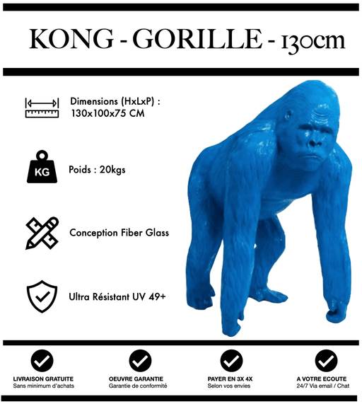 Sculpture Gorille Resine 130cm Poing Réaliste Statue - BLEU - MUZZANO