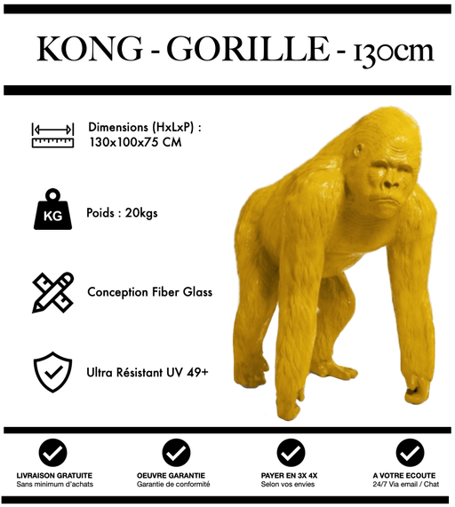 Sculpture Gorille Resine 130cm Poing Réaliste Statue - JAUNE - MUZZANO