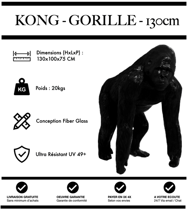 Sculpture Gorille Resine 130cm Poing Réaliste Statue - NOIR - MUZZANO