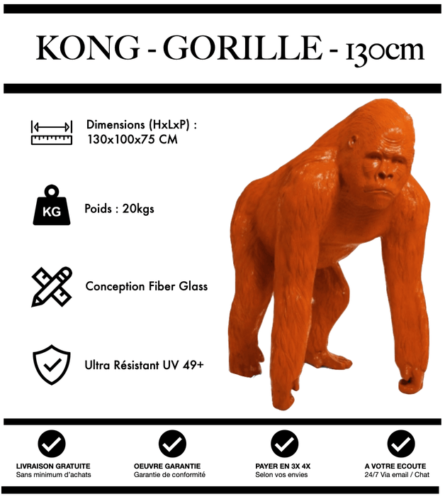 Sculpture Gorille Resine 130cm Poing Réaliste Statue - ORANGE - MUZZANO
