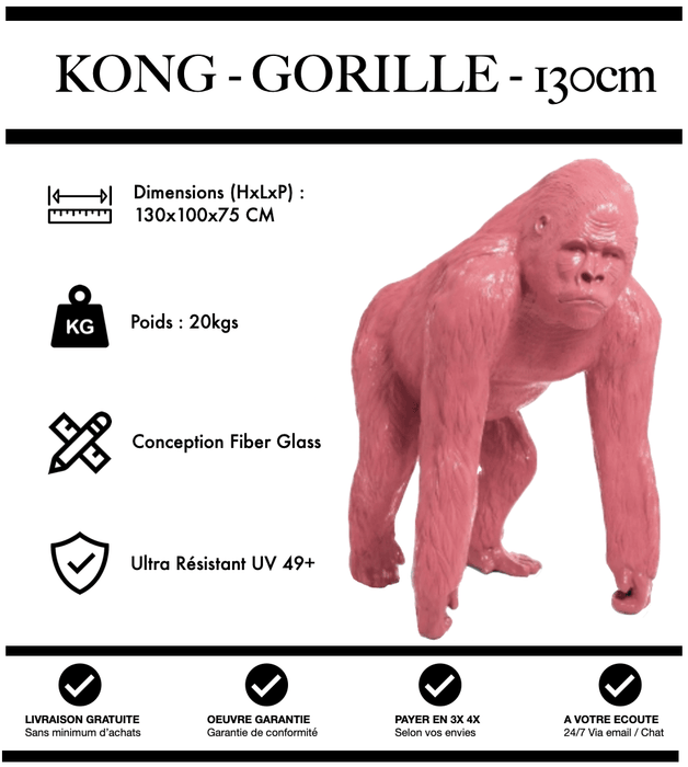 Sculpture Gorille Resine 130cm Poing Réaliste Statue - ROSE - MUZZANO