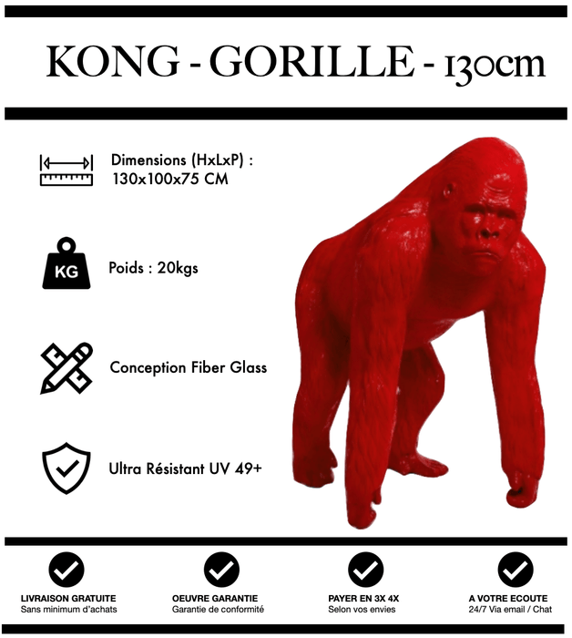Sculpture Gorille Resine 130cm Poing Réaliste Statue - Rouge - MUZZANO