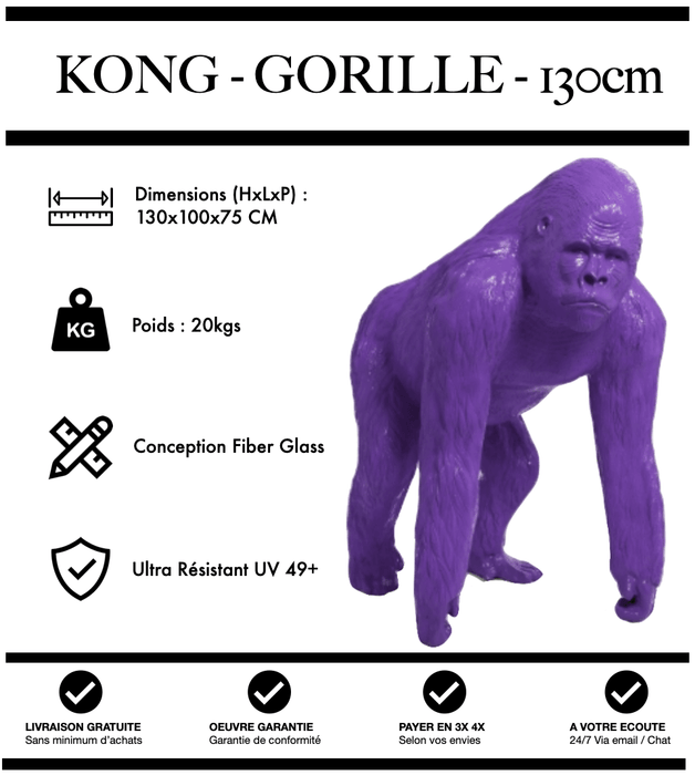 Sculpture Gorille Resine 130cm Poing Réaliste Statue - VIOLET - MUZZANO