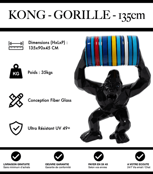 Sculpture Gorille Resine 135cm debout Avec Baril Origami Statue - Black Multicolore - MUZZANO