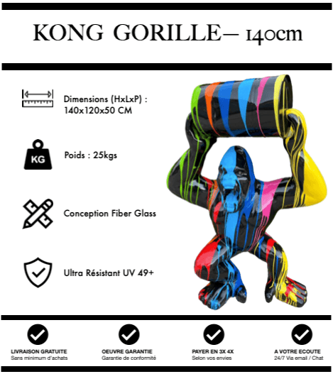 Sculpture Gorille Resine 140cm Debout avec Tonneau Statue - Black Trash - MUZZANO