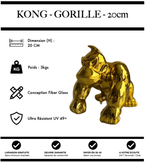 Sculpture Gorille Resine 20cm Poing Statue - Gold Chrome - MUZZANO