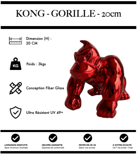 Sculpture Gorille Resine 20cm Poing Statue - Rouge Chrome - MUZZANO