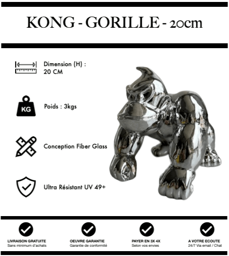 Sculpture Gorille Resine 20cm Poing Statue - Silver Chrome - MUZZANO