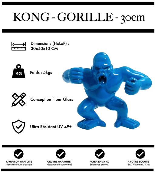 Sculpture Gorille Resine 30cm debout Statue - BLEU - MUZZANO